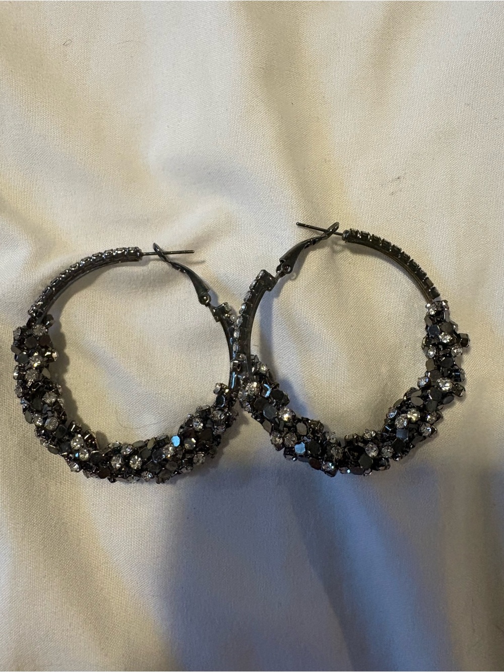 Sparkling Hematite Crystal Hoop Earrings - Women Jewelry